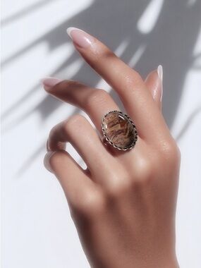 Jasper natural‎ gemstone ring silver plated stamp 925 size 8.5 handmade